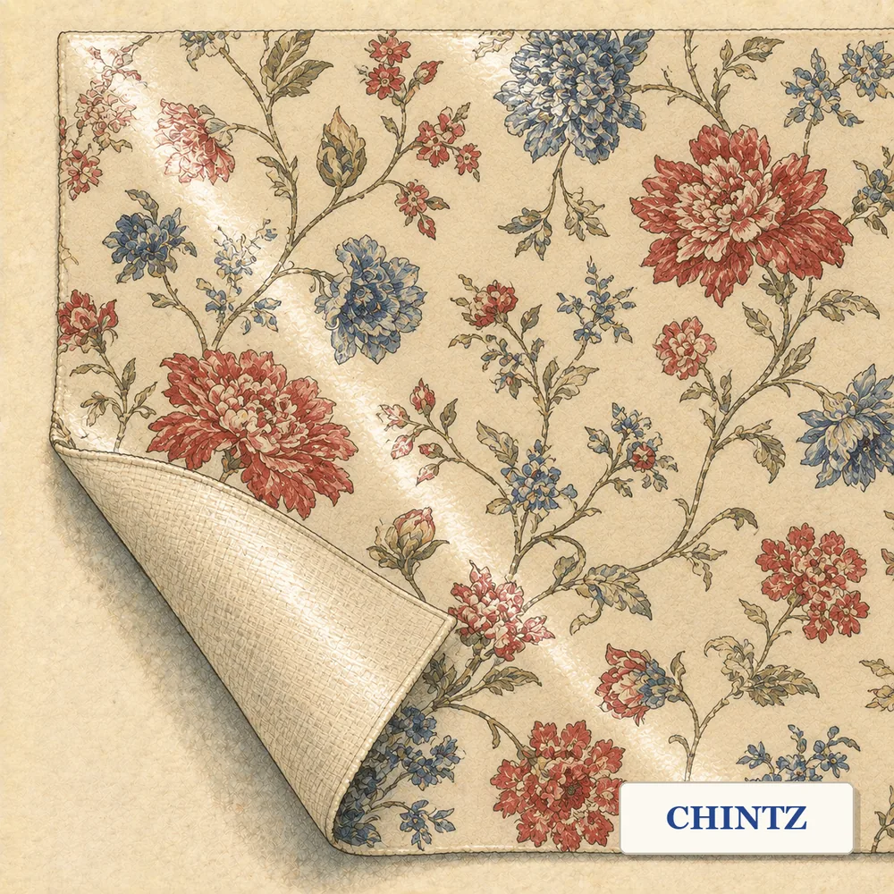 Chintz in starker Vergrößerung, die Bindung des Gewebes ist erkennbar