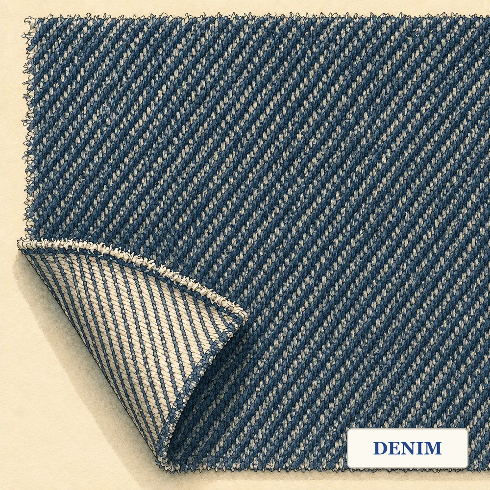 Denim in starker Vergrößerung, die Bindung des Gewebes ist erkennbar