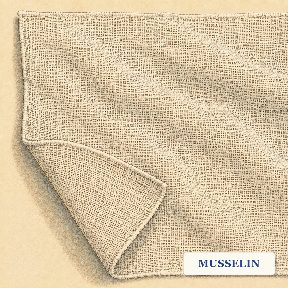 Musselin in starker Vergrößerung, die Bindung des Gewebes ist erkennbar