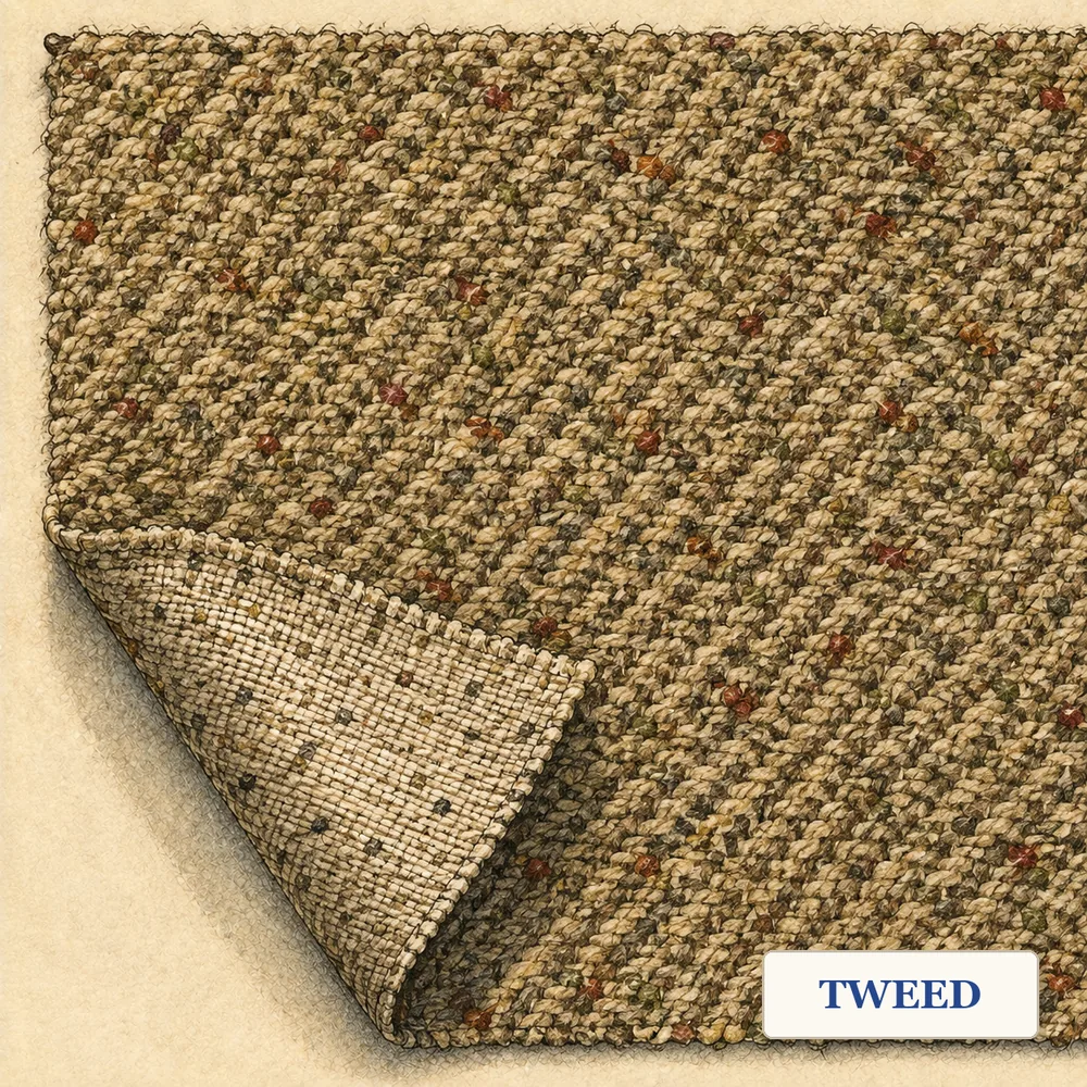 Tweed in starker Vergrößerung, die Bindung des Gewebes ist erkennbar