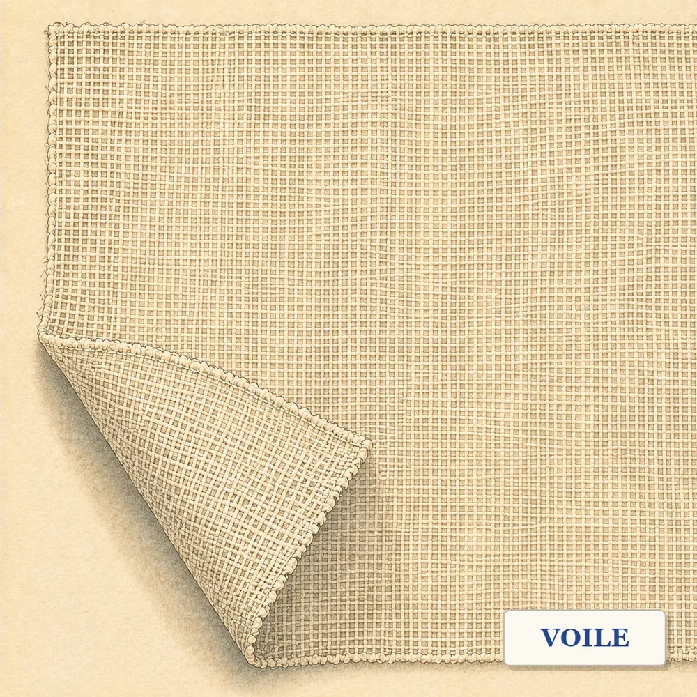 Voile in starker Vergrößerung, die Bindung des Gewebes ist erkennbar